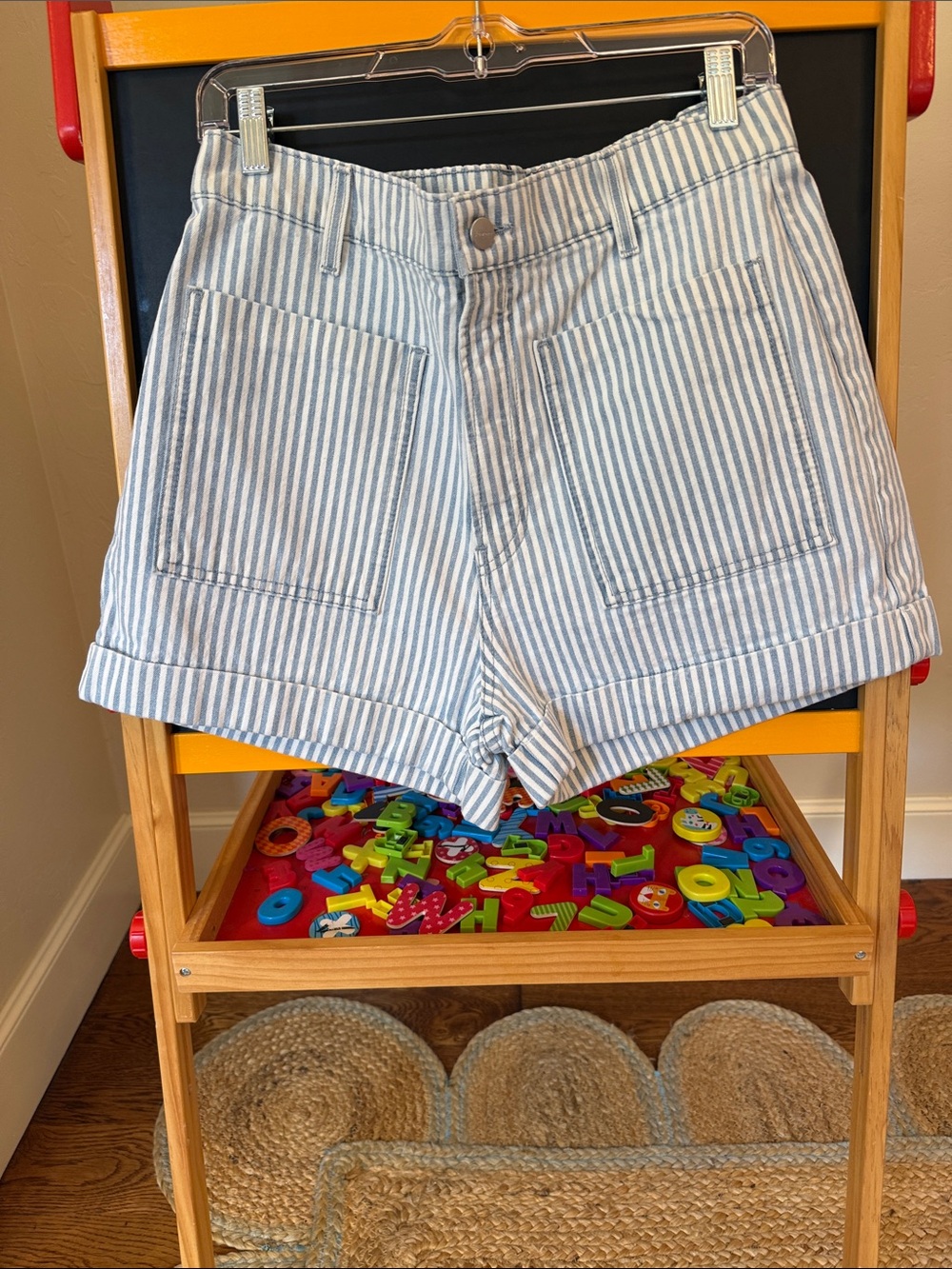 Sundry Light Blue and White Striped Denim Shorts